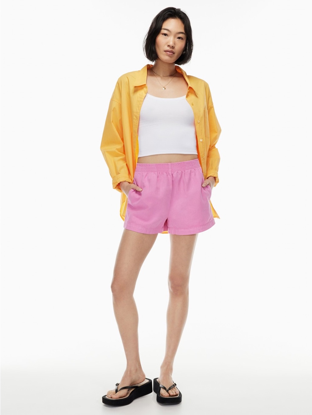 Wilfred Free Pink Elastic-Waist Linen Blend Shorts - Size Large